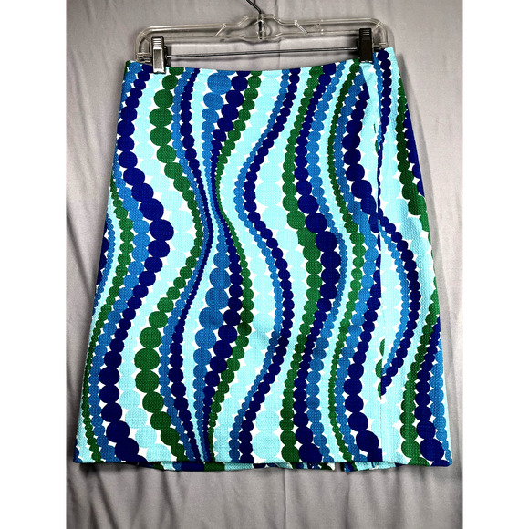 Talbots Blue-Green polka dot wavy pencil skirt, size 6P - Picture 1 of 9